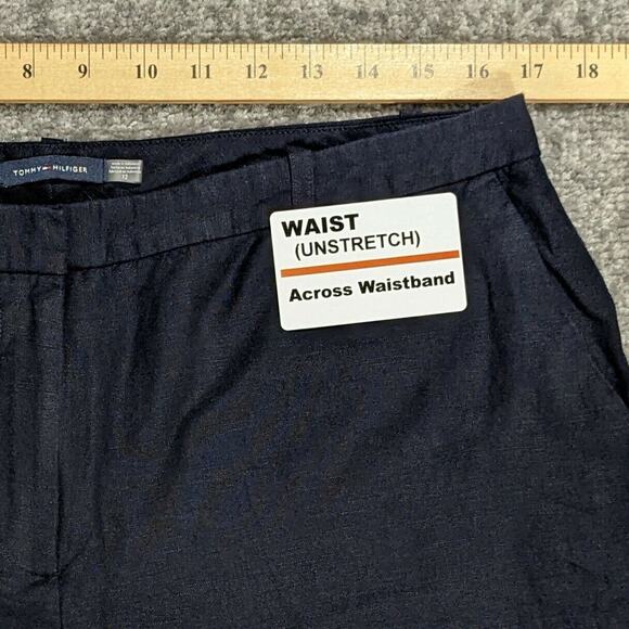 Tommy Hilfiger Straight Leg Pants Women 12 Mid-Rise Dark Blue Linen Blend i75 - Picture 8 of 10